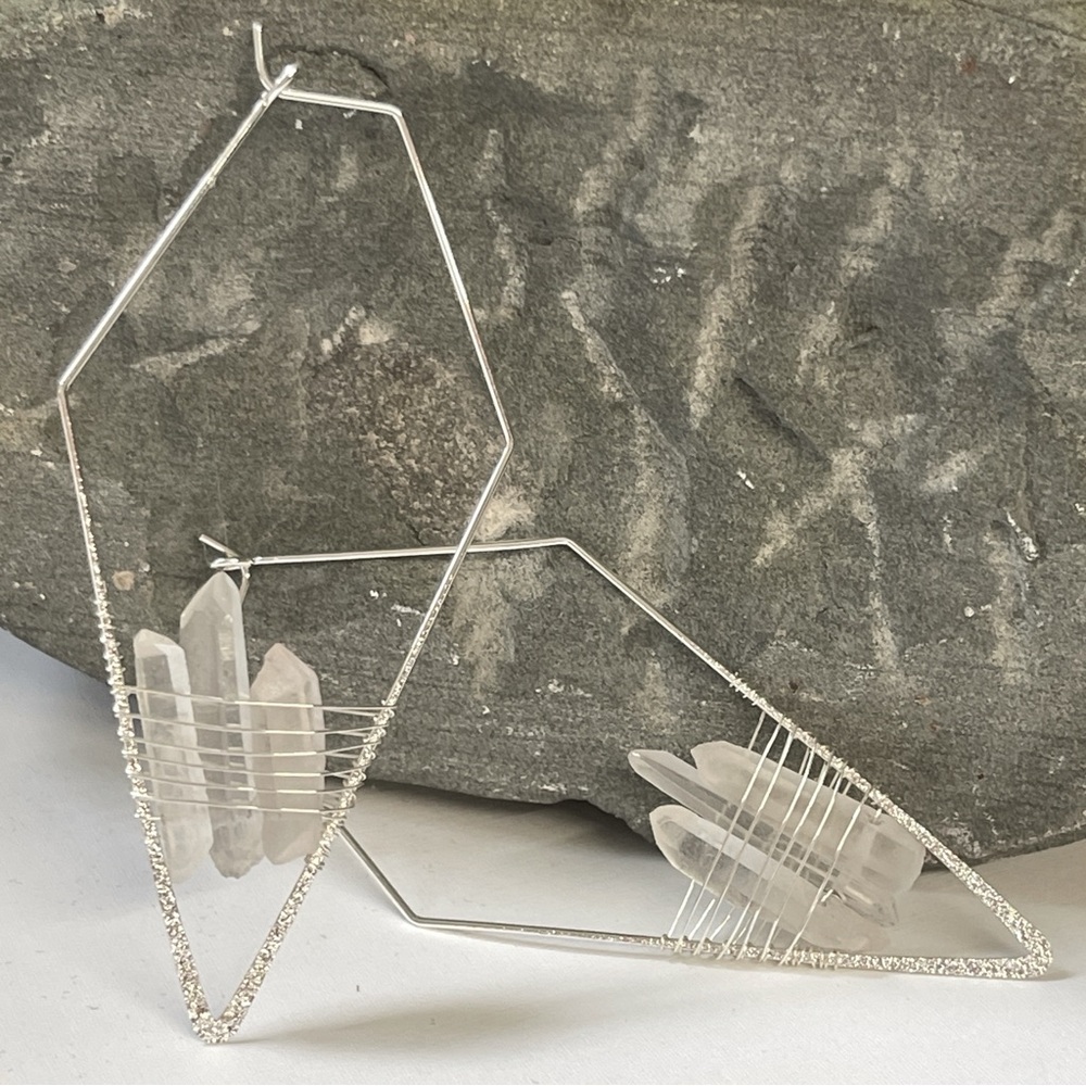 Quartz crystal geometric hoop earrings